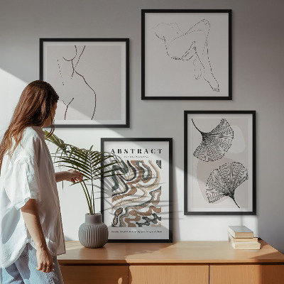 Set of 4 wall art pieces Abstract boho leaf shapes