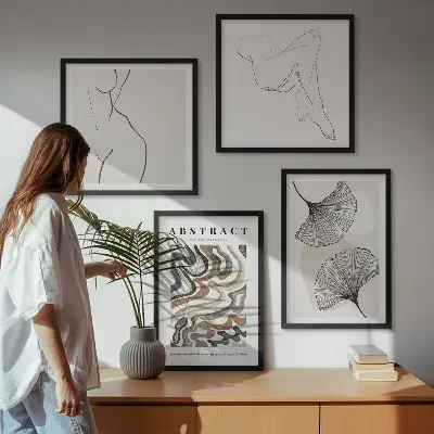 Abstract boho leaf wall art set of 4 pieces