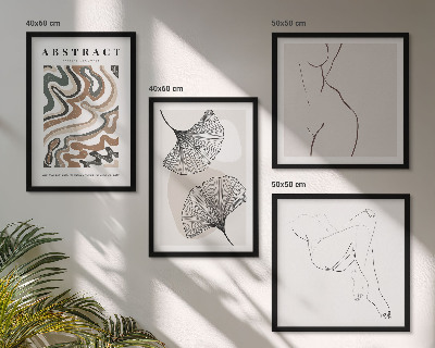 Set of 4 wall art pieces Abstract boho leaf shapes