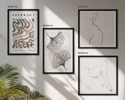 Abstract boho leaf wall art set of 4 pieces