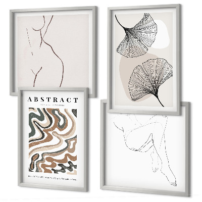Set of 4 wall art pieces Abstract boho leaf shapes