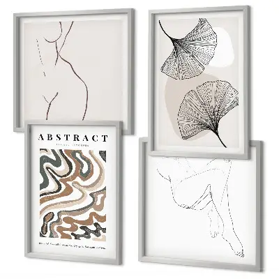 Abstract boho leaf wall art set of 4 pieces