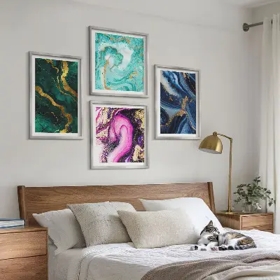 Multi-piece wall decor set abstract patterns in pink green and blue