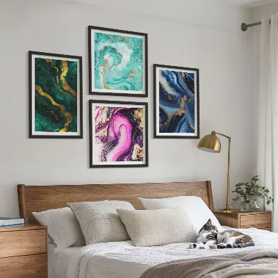 Multi-piece wall decor set abstract patterns in pink green and blue