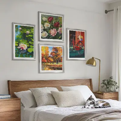 Wall art set featuring water lilies and bicycle flowers