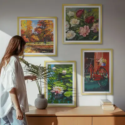 Wall art set featuring water lilies and bicycle flowers