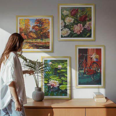 Wall art set Water lilies bicycle flowers