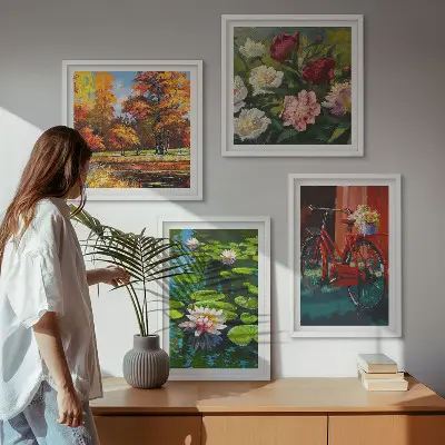 Wall art set featuring water lilies and bicycle flowers