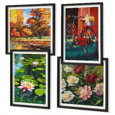 Wall art set featuring water lilies and bicycle flowers