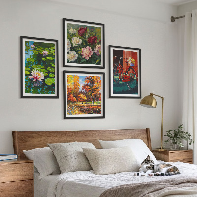 Wall art set Water lilies bicycle flowers