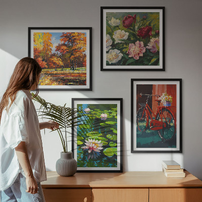 Wall art set Water lilies bicycle flowers