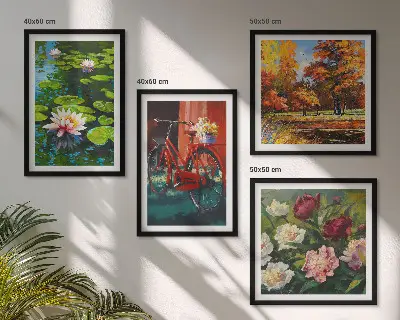 Wall art set featuring water lilies and bicycle flowers