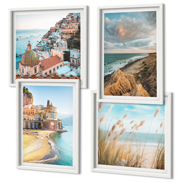 Set of 4 wall art pieces Landscapes beach city cliffs