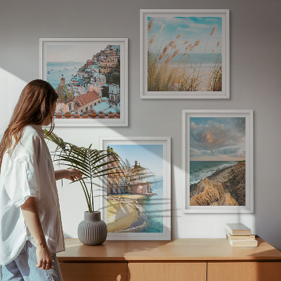 Set of 4 wall art pieces Landscapes beach city cliffs