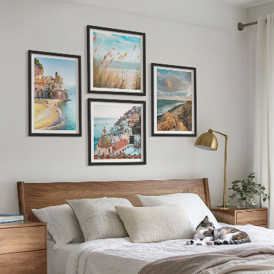 Set of 4 wall art pieces Landscapes beach city cliffs