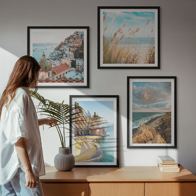 Set of 4 wall art pieces Landscapes beach city cliffs