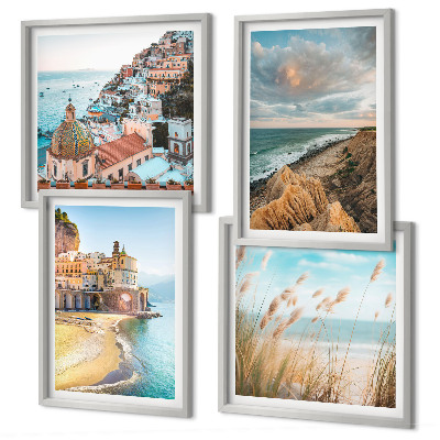 Set of 4 wall art pieces Landscapes beach city cliffs