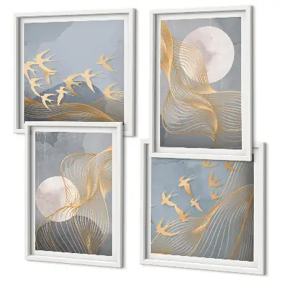 Multi-piece wall decor set abstract waves and circles in gray