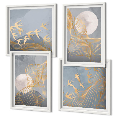 Multi-piece wall decor set Abstract waves circles gray