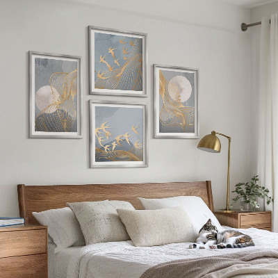 Multi-piece wall decor set Abstract waves circles gray