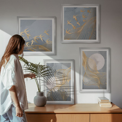 Multi-piece wall decor set Abstract waves circles gray