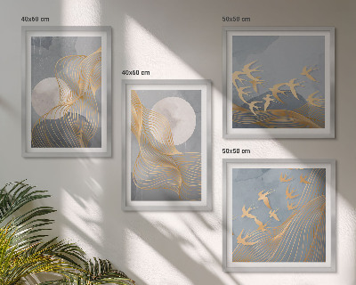 Multi-piece wall decor set Abstract waves circles gray