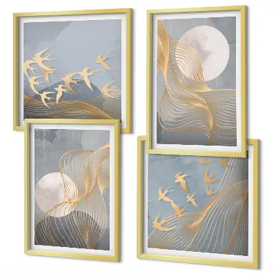 Multi-piece wall decor set abstract waves and circles in gray