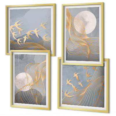 Multi-piece wall decor set Abstract waves circles gray
