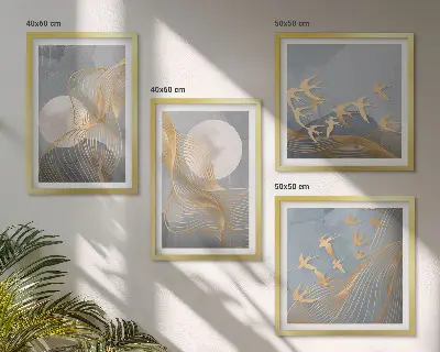 Multi-piece wall decor set abstract waves and circles in gray