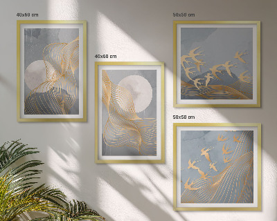 Multi-piece wall decor set Abstract waves circles gray