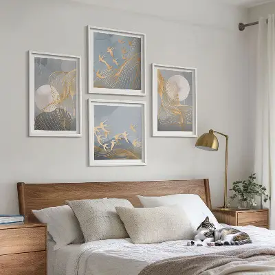 Multi-piece wall decor set abstract waves and circles in gray