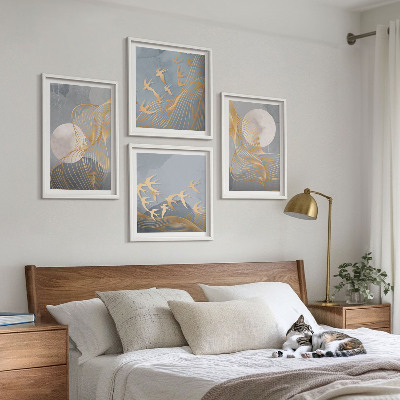 Multi-piece wall decor set Abstract waves circles gray