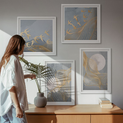 Multi-piece wall decor set Abstract waves circles gray