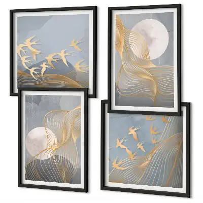 Multi-piece wall decor set abstract waves and circles in gray