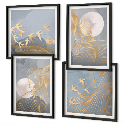 Multi-piece wall decor set Abstract waves circles gray