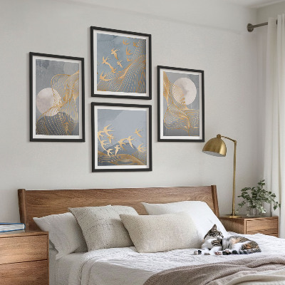 Multi-piece wall decor set Abstract waves circles gray