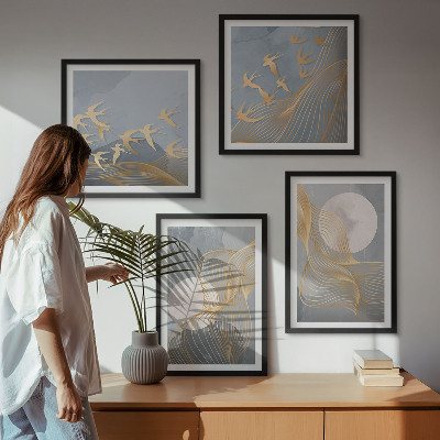 Multi-piece wall decor set Abstract waves circles gray