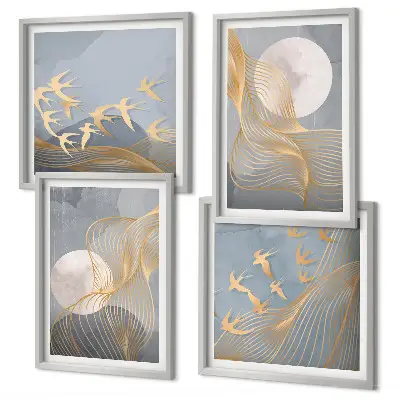 Multi-piece wall decor set abstract waves and circles in gray