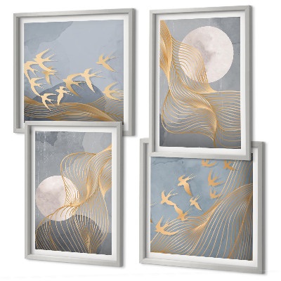 Multi-piece wall decor set Abstract waves circles gray