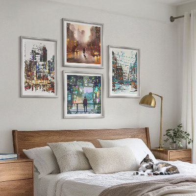Set of 4 wall art pieces Modern colorful cities with characters