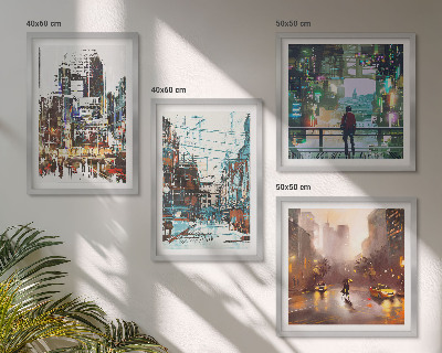 Set of 4 wall art pieces Modern colorful cities with characters