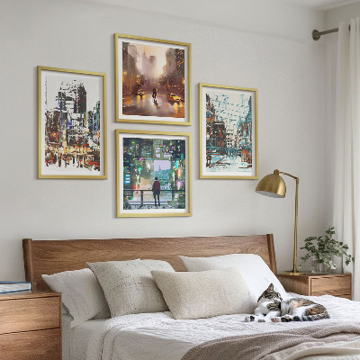 Set of 4 wall art pieces Modern colorful cities with characters