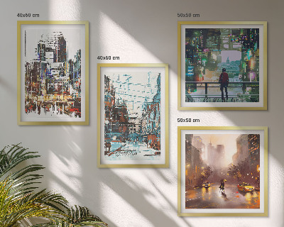 Set of 4 wall art pieces Modern colorful cities with characters