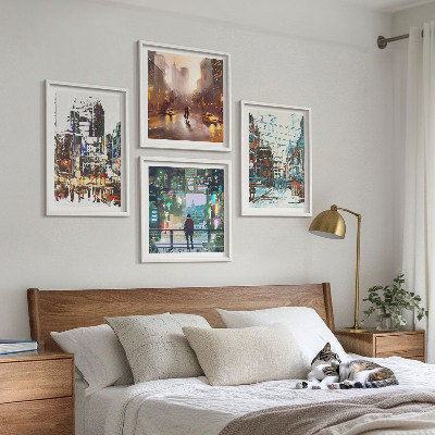 Set of 4 wall art pieces Modern colorful cities with characters