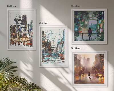 Set of 4 wall art pieces Modern colorful cities with characters