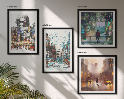 Set of 4 wall art pieces Modern colorful cities with characters