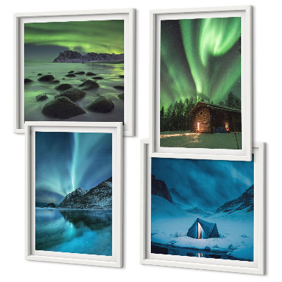 Wall art set Winter landscapes aurora mountains