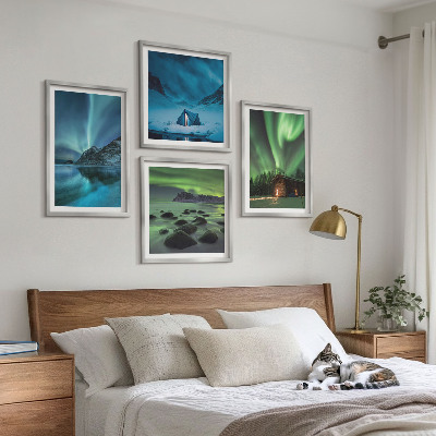 Wall art set Winter landscapes aurora mountains