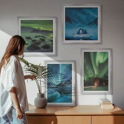 Wall art set Winter landscapes aurora mountains