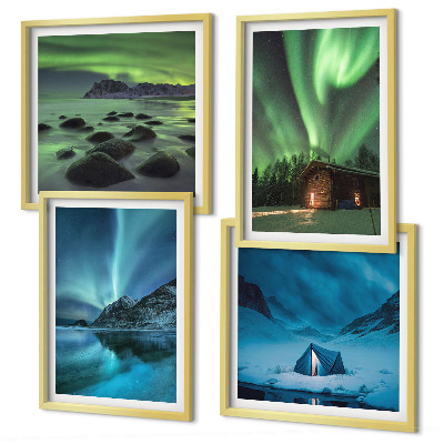 Wall art set Winter landscapes aurora mountains